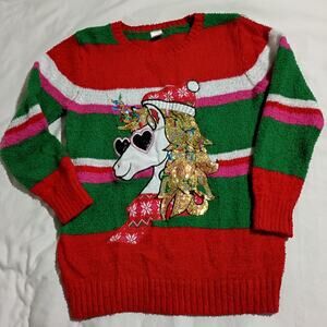 Ugly Christmas Sweater UNICORN Sequins kids 14/16 Women's XS/S EASY CARE